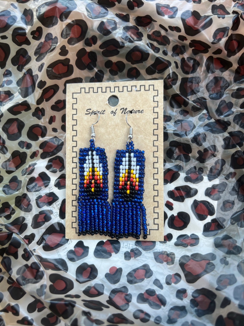 Spirit of Nature Handmade Blue Beaded Fringe Earrings with Multicolor Pattern,